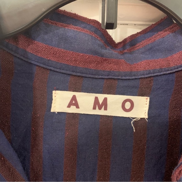 Anthropologie AMO Womens Ruffled Prep Shirt Striped Academia Size Medium FLAWED - Picture 6 of 13